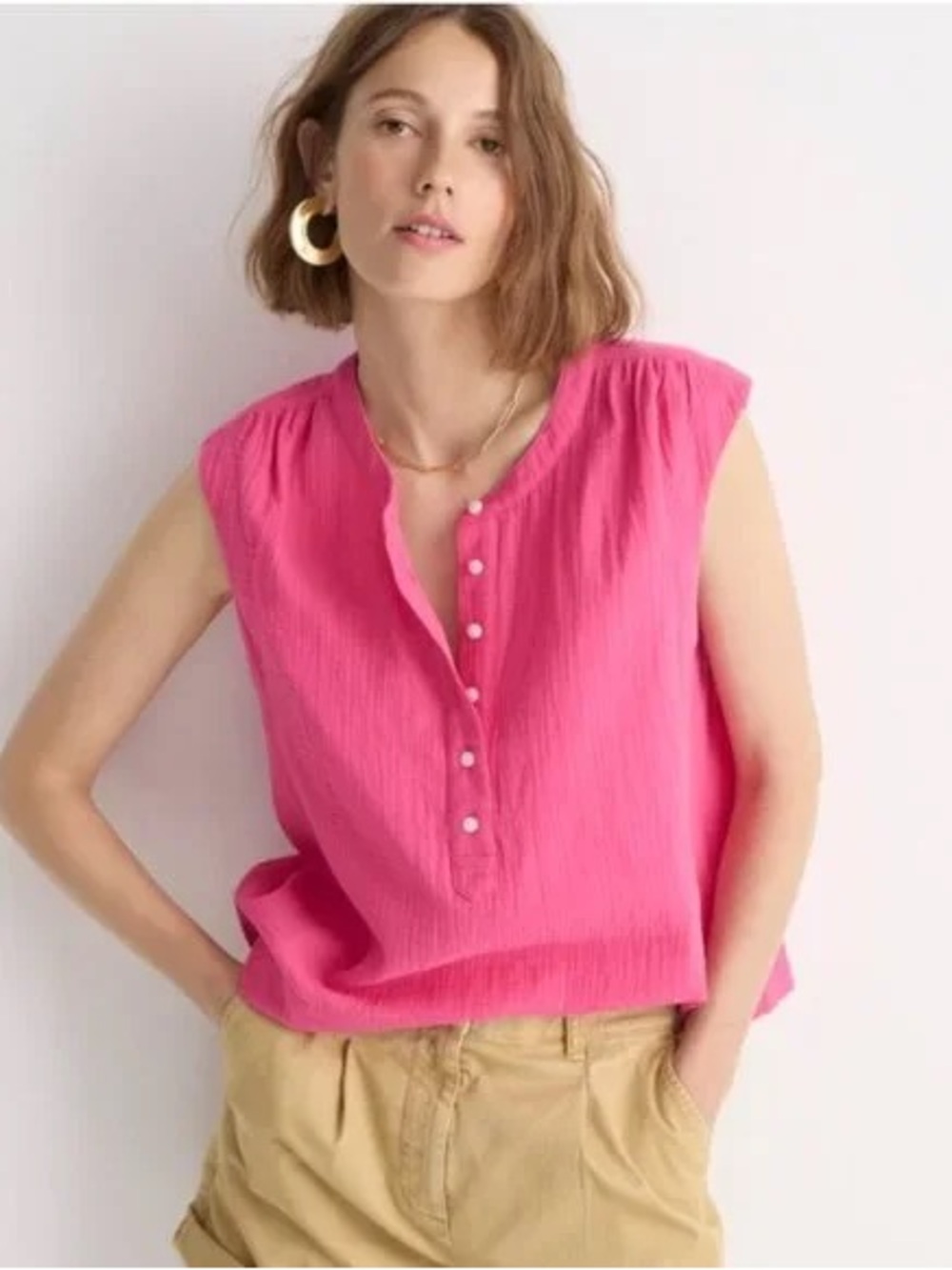 J.Crew Cora Top Soft Gauze Henley Tank | Pink | XS